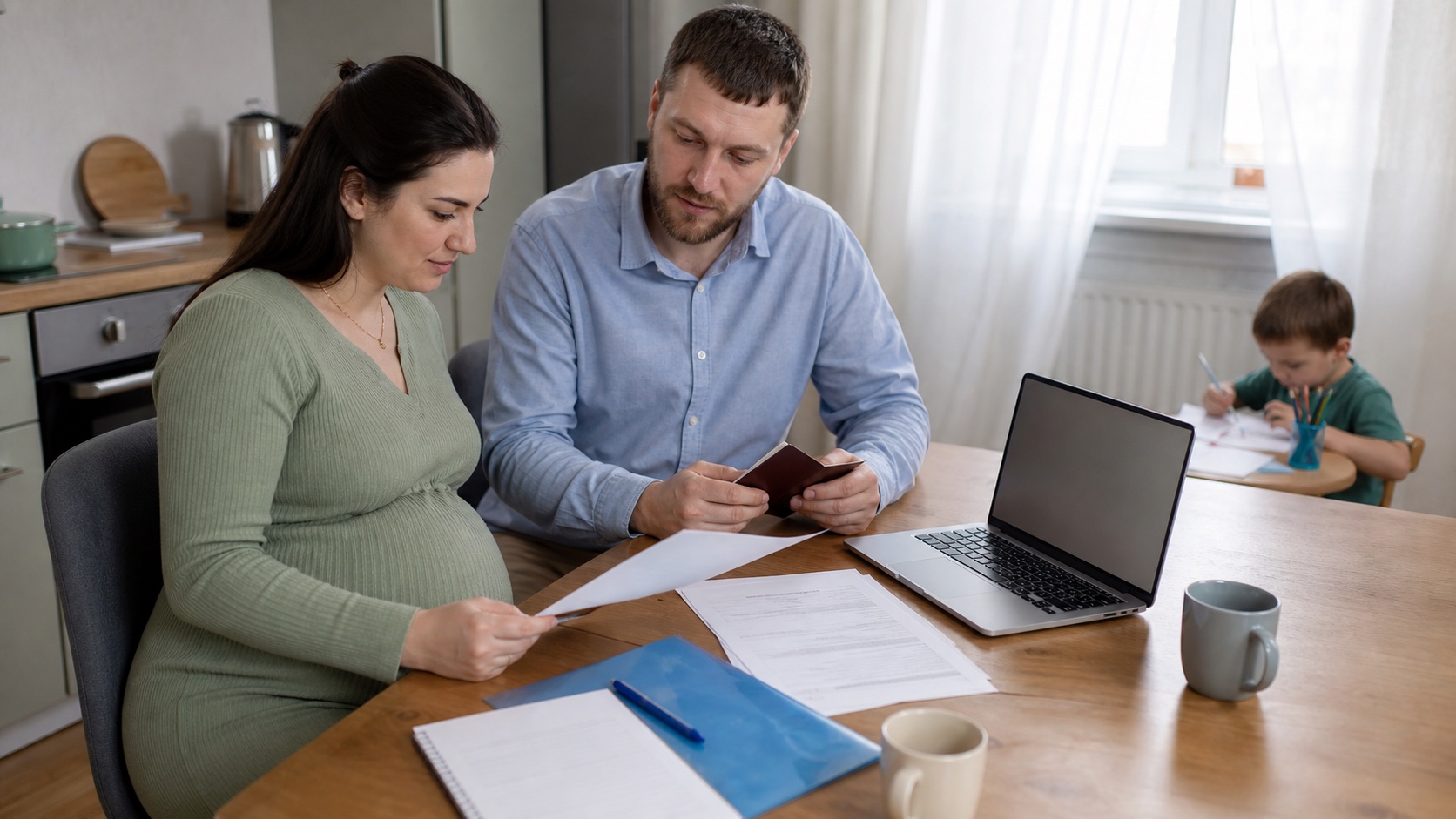 Будущие родители проверяют документы для оформления пособия