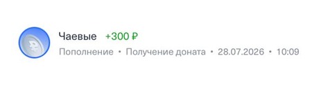 Донат +300 ₽, 28.07.2026, 10:09