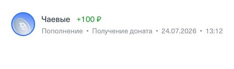 Донат +100 ₽, 24.07.2026, 13:12